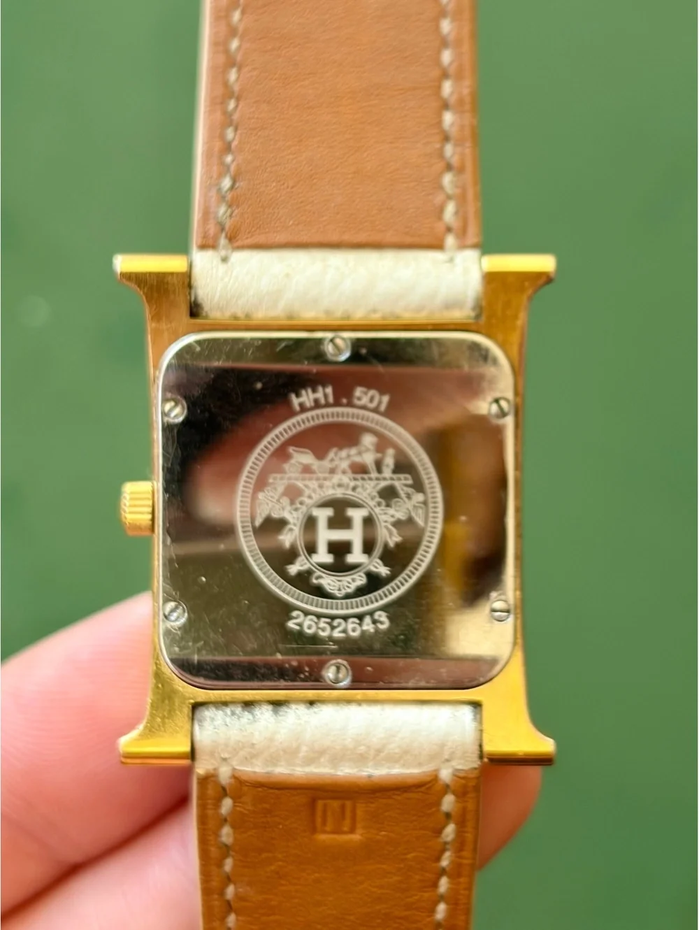 Hermès Heure H HH1.501 Gold Plated Watch White Leather Strap